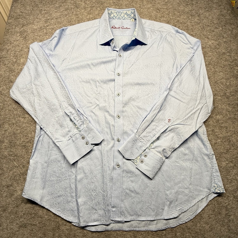 Robert Graham Classic Fit 2XL Light Blue Jacquard Dress Shirt Luxury Mens
